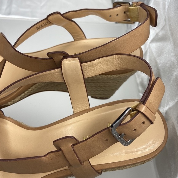 Cole Haan Women’s Tan Taylor Leather Open Toe Espadrille Wedge Shoes Size 6.5B